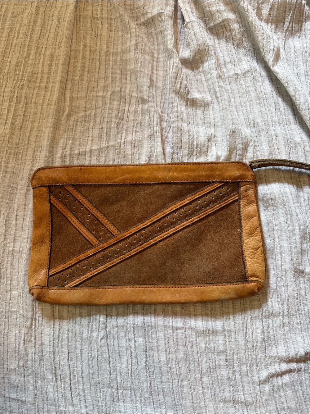 Brown Leather & Suede Wrist Clutch